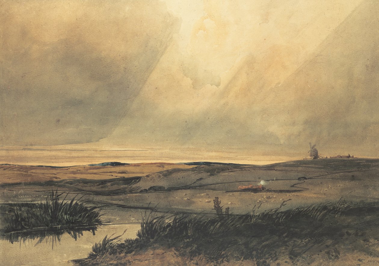 Fortøy med vindmølle av Francois Louis Thomas Francia