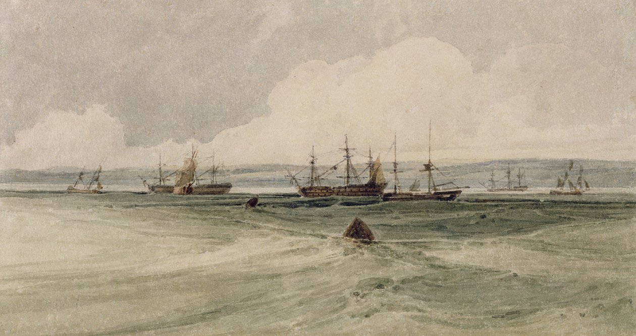 View of Sheerness (wc over grafitt på papir) av Francois Louis Thomas Francia