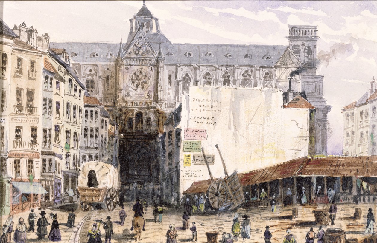 Utsikt over St. Eustache sett fra Rue Montmartre, 1830 av Francois Louis Thomas Francia
