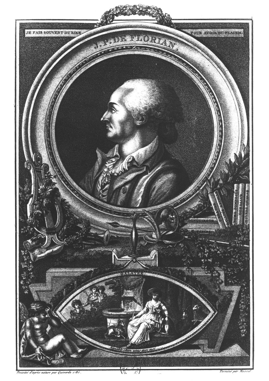 Jean-Pierre Claris de Florian (1755-94) gravert av Massol, 1785 av Francois Maria Isidore Queverdo