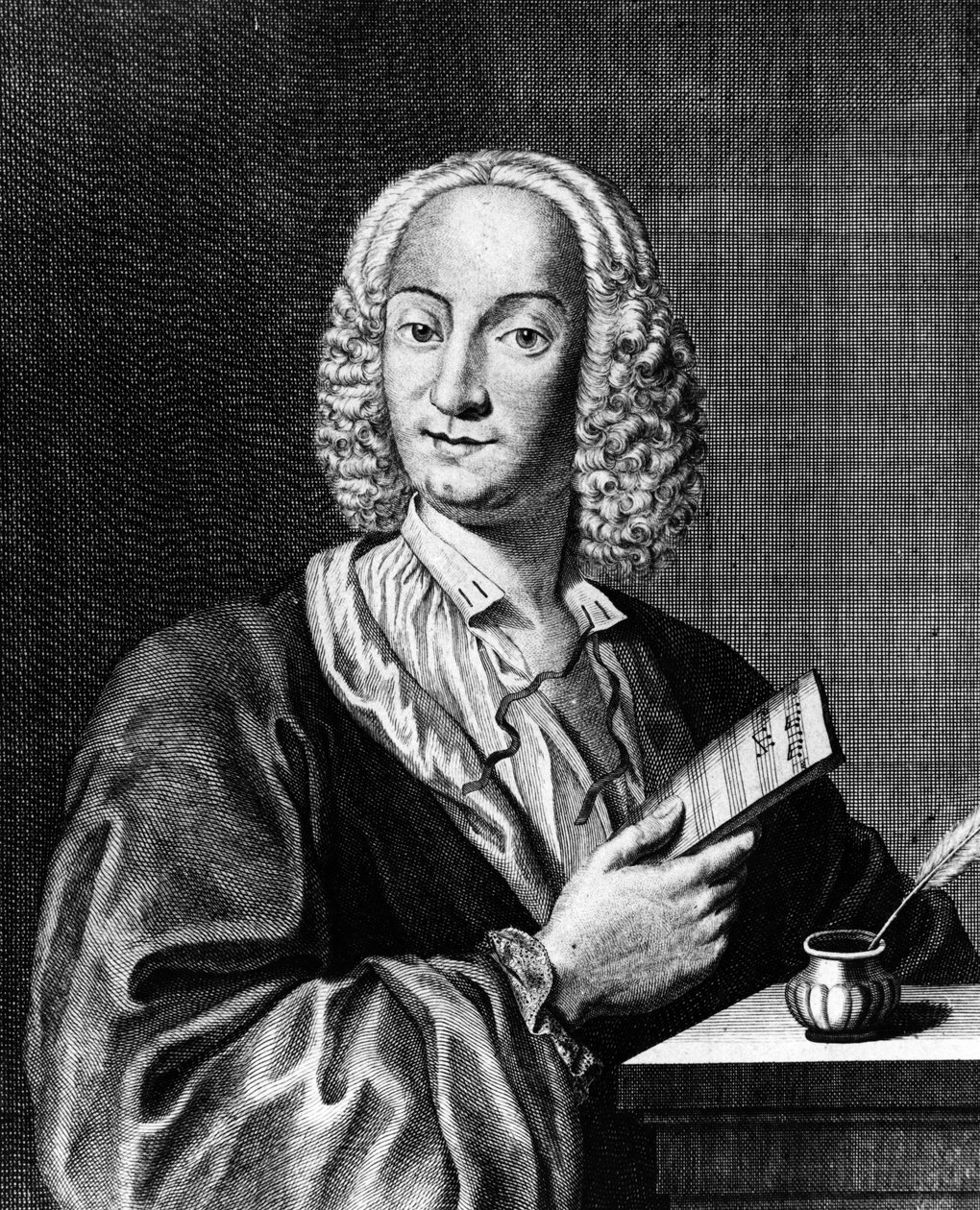 Portrett av Vivaldi med et noteark, 1725 av Francois Morellon la Cave