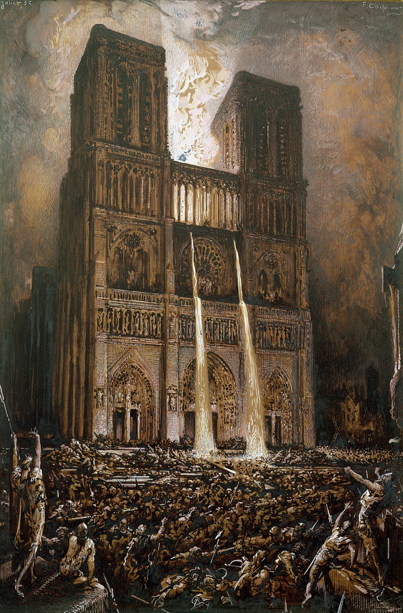 The Populace Besieging Notre-Dame (penn og blekk og gouache på papir) av Francois Nicolas Chifflart