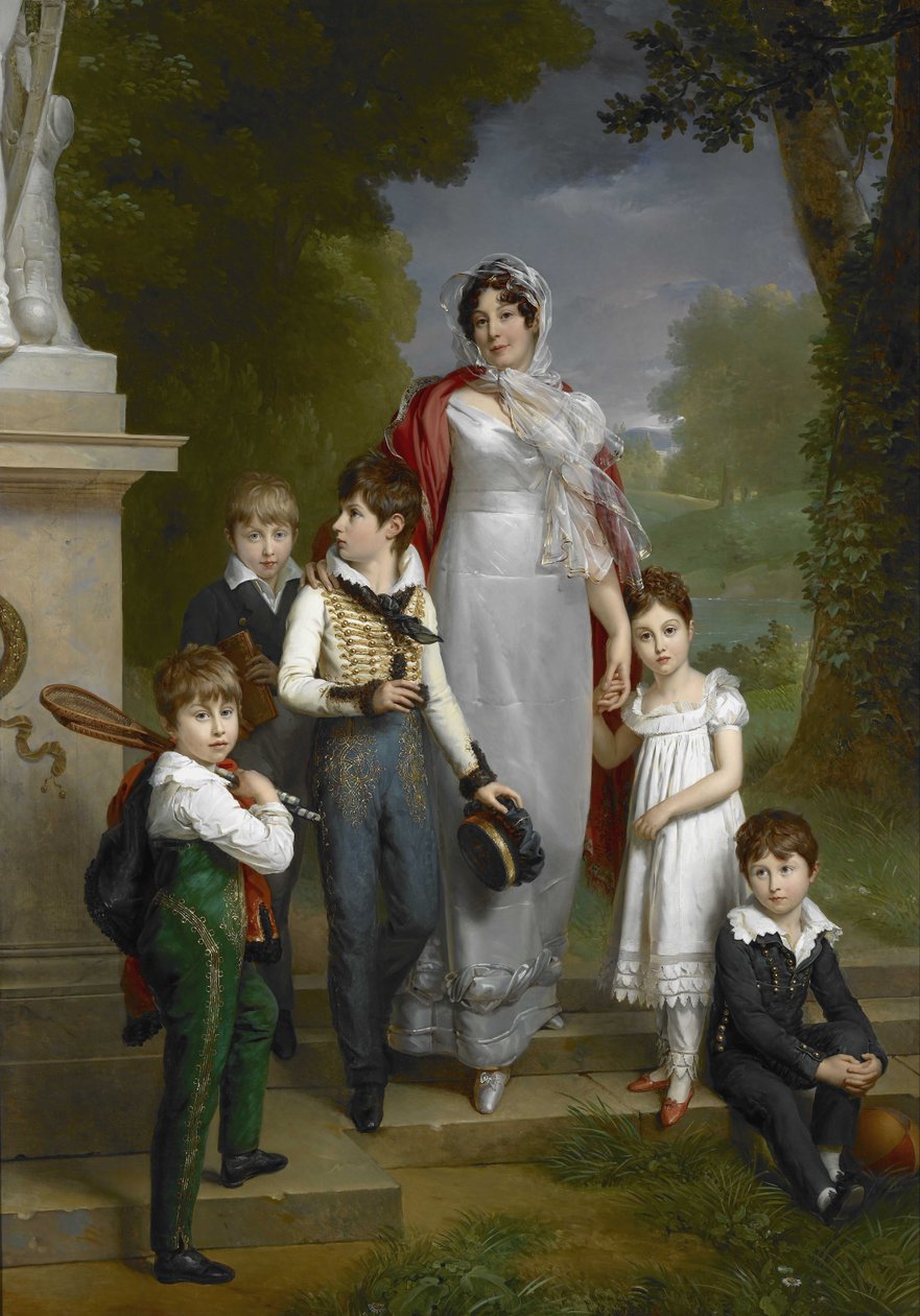 Portrett av Louise-Antoinette-Scholastique Guéhéneuc, Madame la Maréchale Lannes, Duchesse de Montebello, med barna hennes av Francois Pascal Simon Gerard