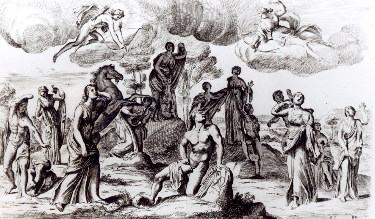 Niobe og hennes barn, ca. 1653 av Francois Perrier