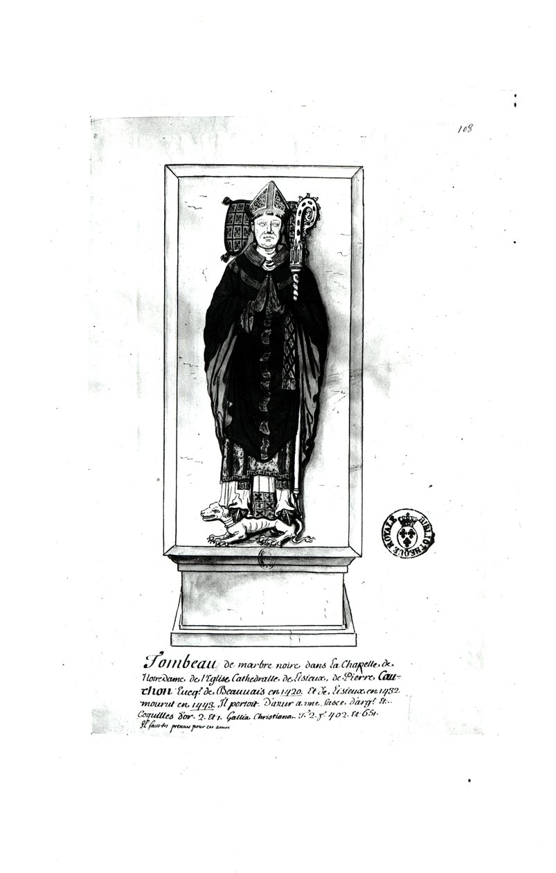 Graven til Pierre Cauchon (1371-1442) (penn og blekk og wc på papir) av Francois Roger de Gaignieres