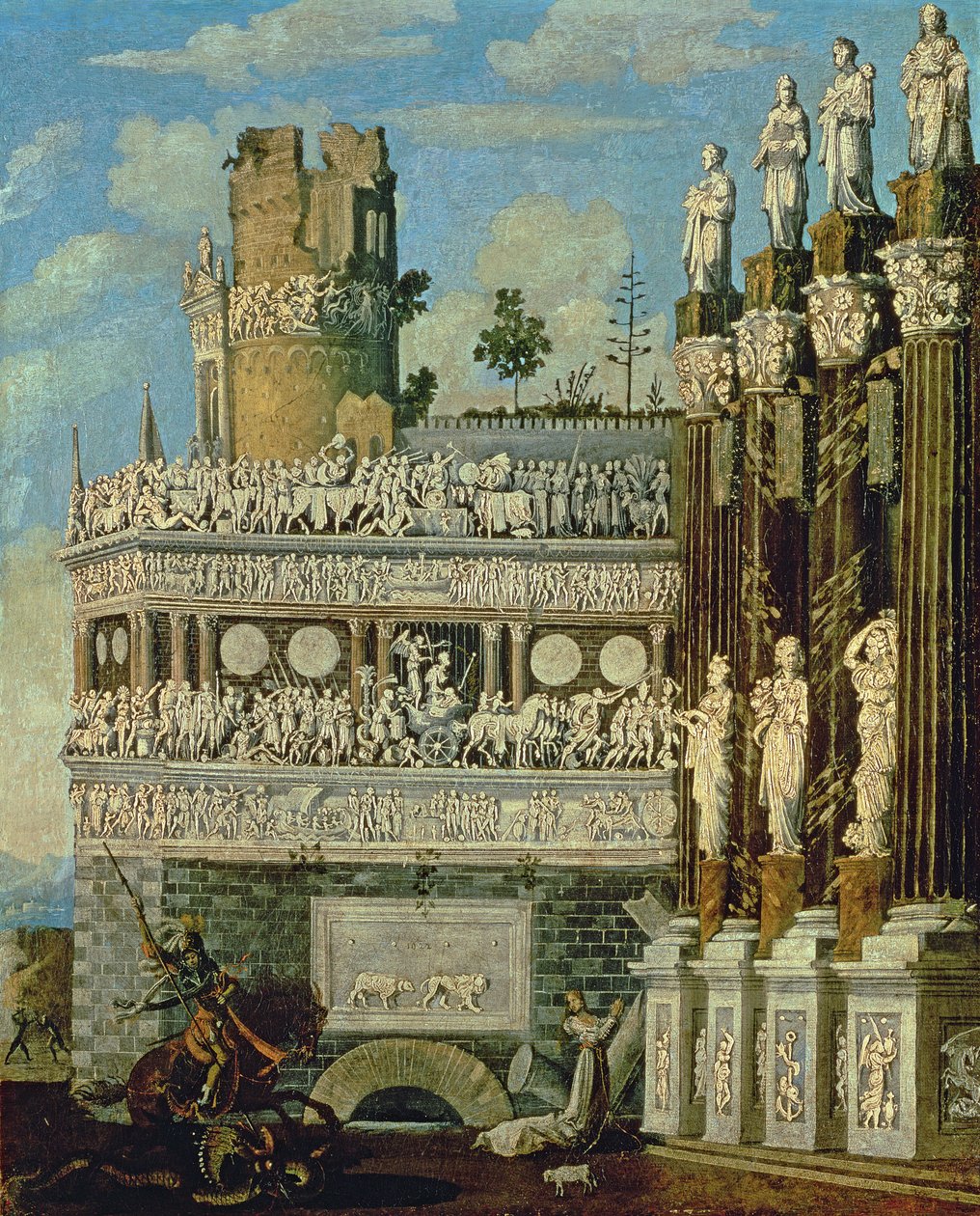 Fantastisk arkitektur med St. George og dragen, 1622 av Francois de Nome