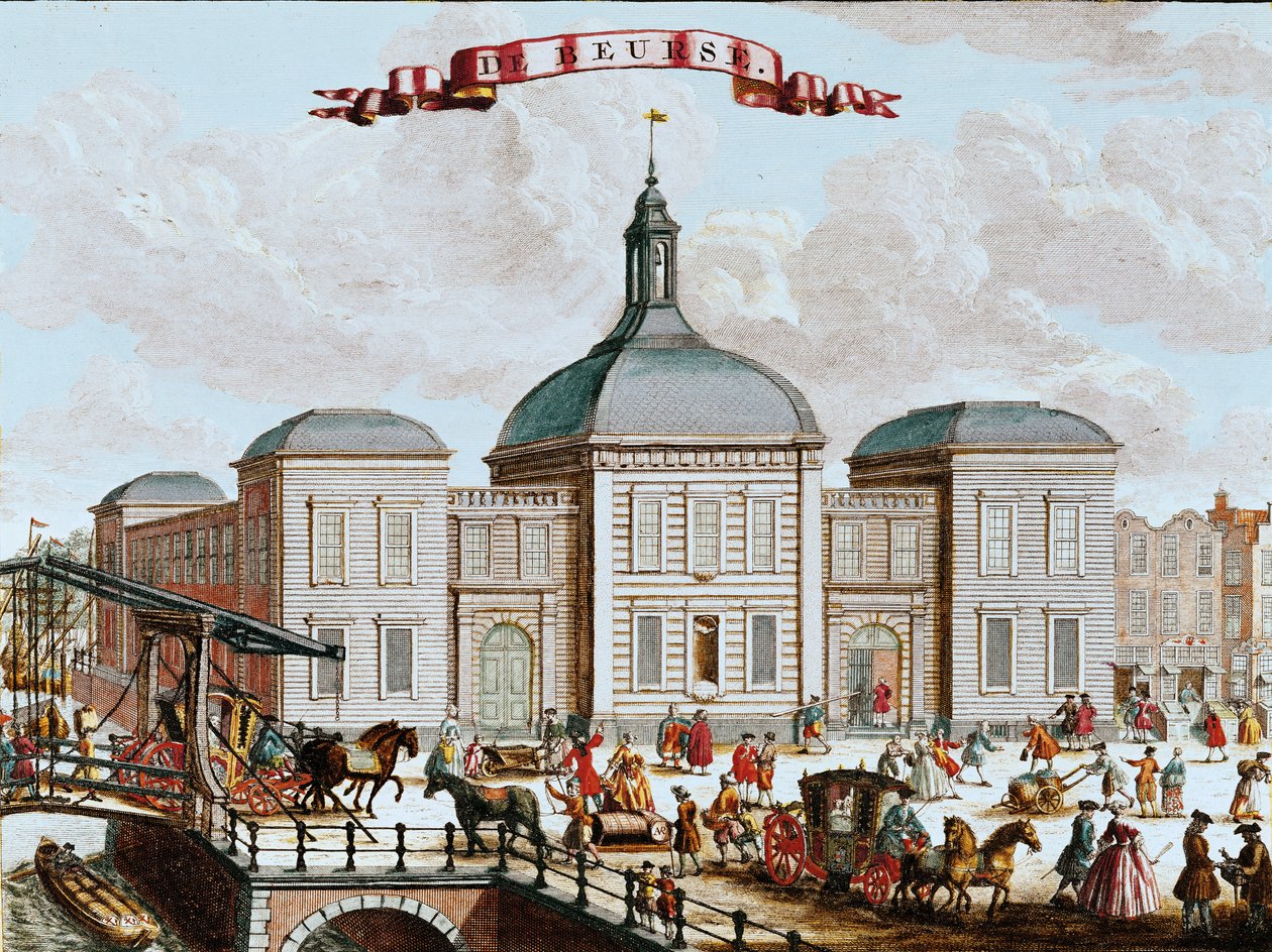 Børsen, Amsterdam, 1743 (fargegravering) av Francois van Bleyswyck