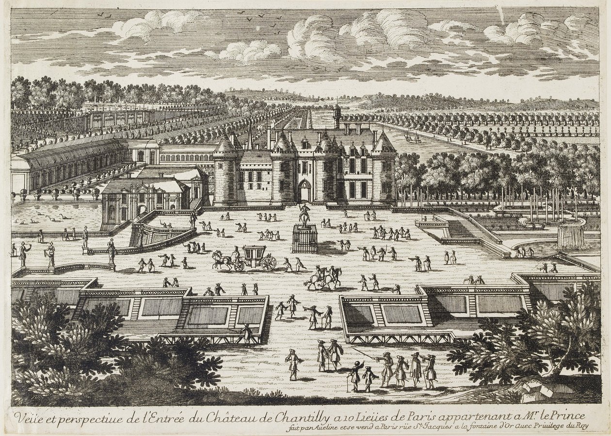 Utsikt over Chateau de Chantilly fra Orangerie av Francois Antoine Aveline