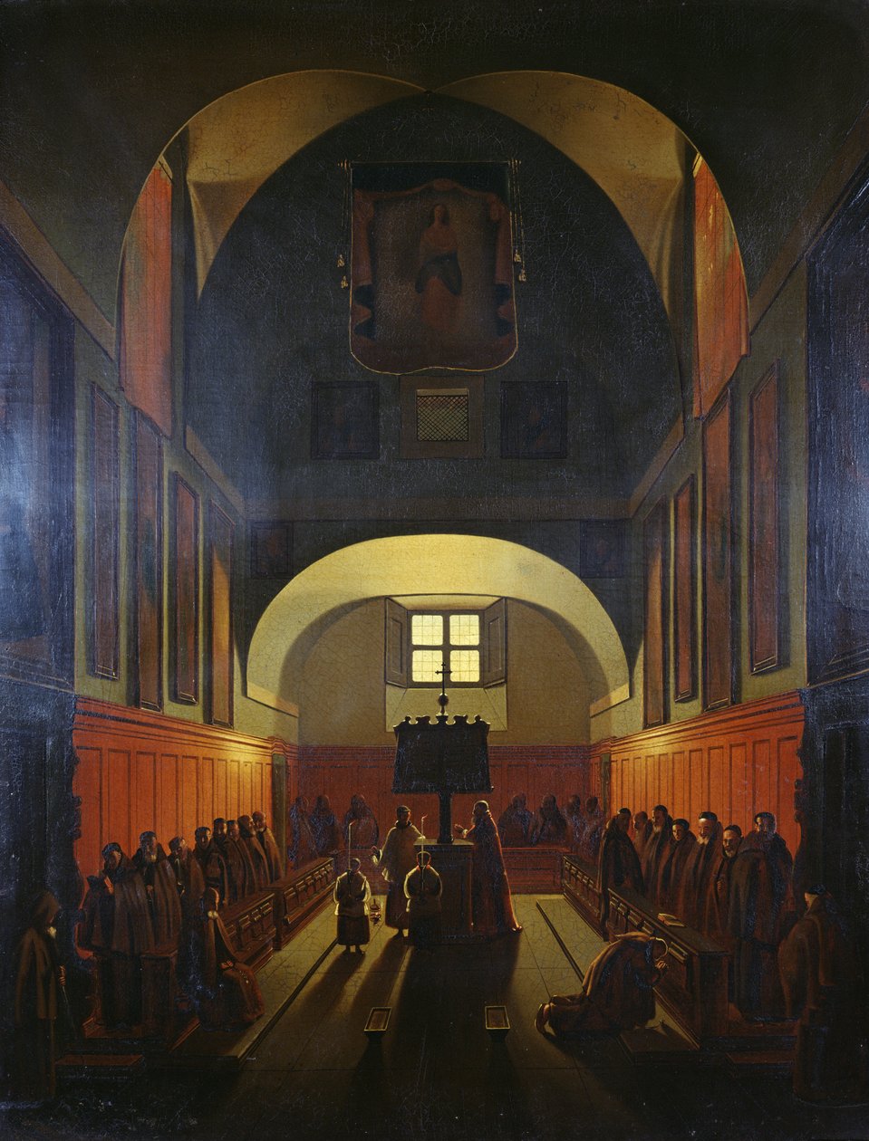 Choir of Capuchin Friars, Roma (olje på lerret) av Francois Marius Granet