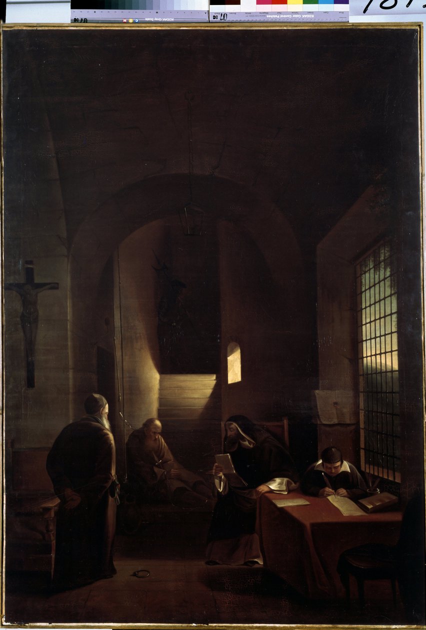 ""Den italienske astronomen Galileo Galilei (Galilee) (1564-1642) i sin celle i Firenze under inkvisisjonen"" Maleri av Francois Marius Granet (1775-1849) 1800-tallets Eremitagemuseum, St. Petersburg av Francois Marius Granet