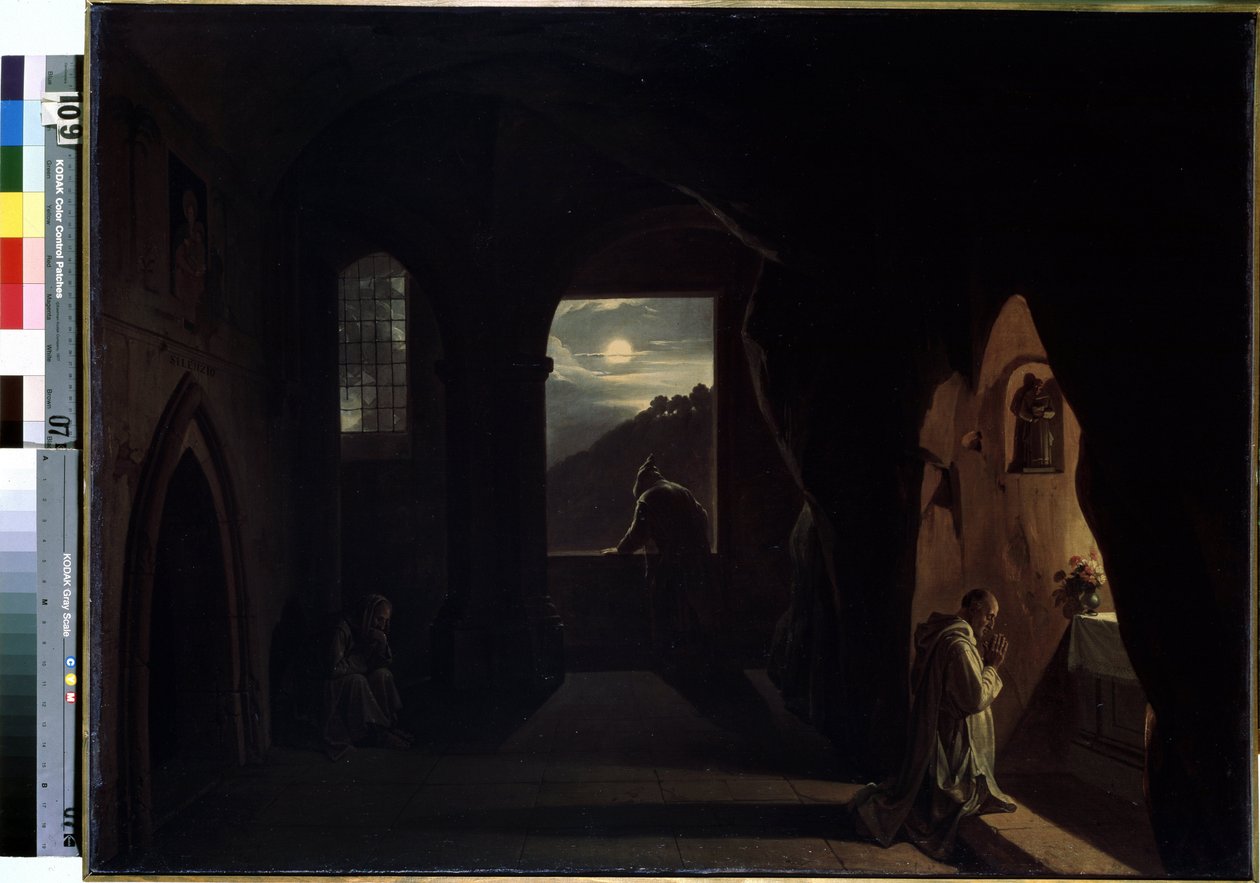 "Monks in a Cave" (Monks in a Cave) Maleri av Francois Marius Granet (1775-1849) Begynnelsen av 1800-tallet Dim. 74,5x100 cm Eremitagemuseet, St. Petersburg av Francois Marius Granet