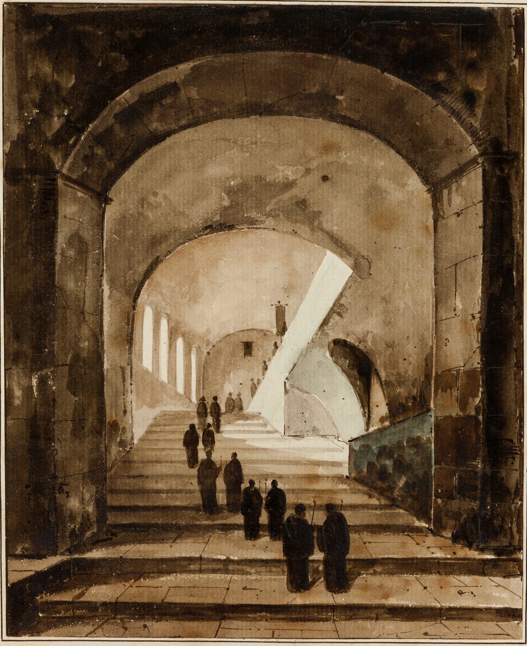 Munker på trappen til Villa of Maecenas i Tivoli av Francois-Marius Granet