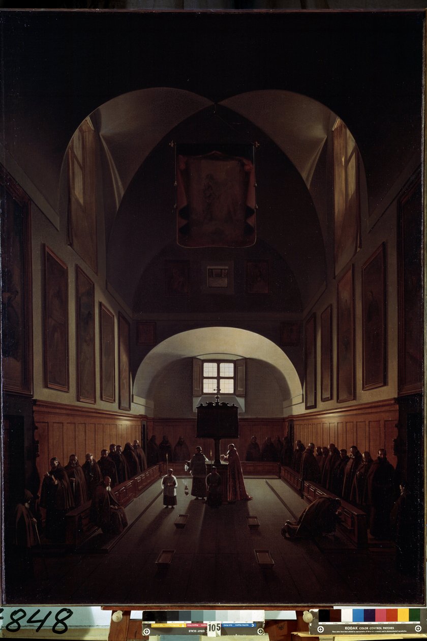 "Interiør av koret i Santa Maria della Concezione dei Cappuccini-kirken ved Piazza Barberini i Roma" Maleri av Francois Marius av Francois Marius Granet