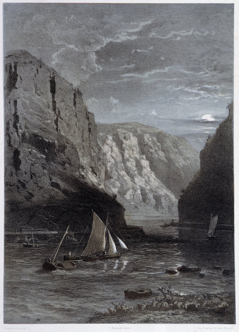 Landskap av Rhinen, Lurley-In "" Den monumentale og pittoreske Rhinen", akvarell etter naturen, litografier av Fourmais og Stroobant. av Francois Stroobant