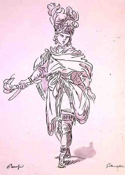 Operakostyme, fra Menus Plaisirs-samlingen, faksimile av A. Guillaumot Fils (litho-farge) av Francois (after) Boucher