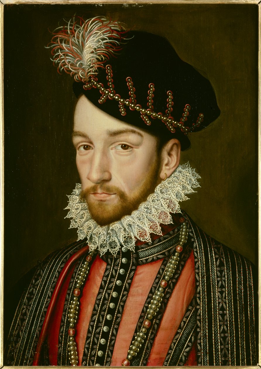 Portrett av Karl IX (1550 - 1574). Maleri av Francois Clouet (1515-1572) av Francois (after) Clouet
