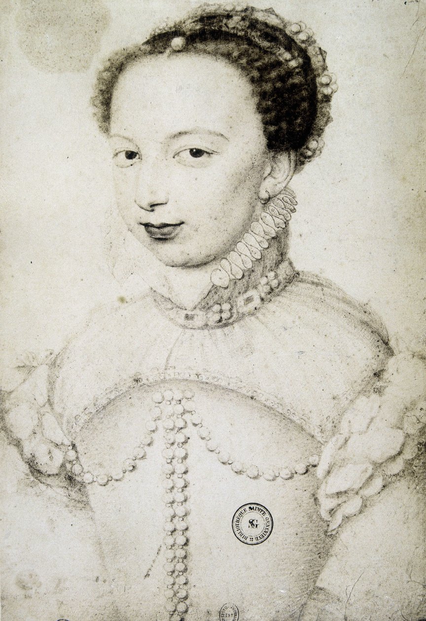 portrett av Marguerite de Valois, kjent som dronning Margot (1553-1615), dronning av Navarra, første kone til Henry IV. etter François Clouet av Francois (after) Clouet