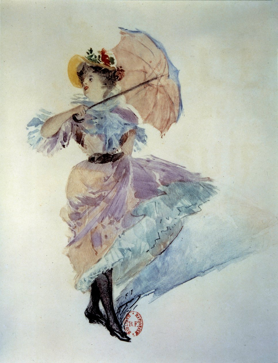 Akvarell for å illustrere romanen "" Ball of tallow"" av Guy de Maupassant (1850 - 1893). Tegning av Francois Thevenot (1800-tallet) av Francois (after) Thevenot