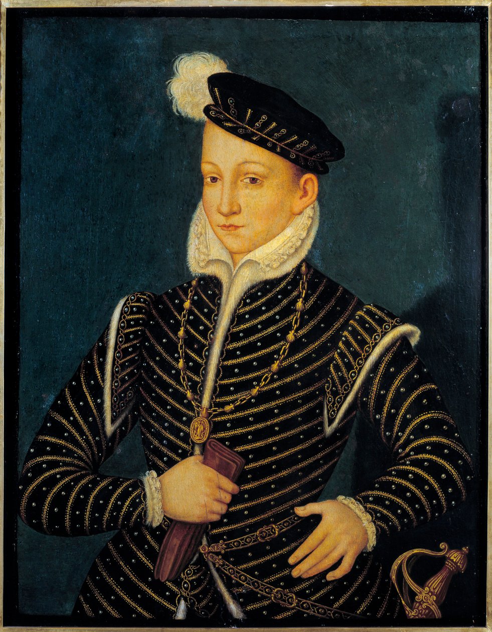 Portrett av Charles IX (1550 - 1574) konge av Frankrike. Maleri tilskrevet Francois Clouet (1515-1572) av Francois (attr. to) Clouet