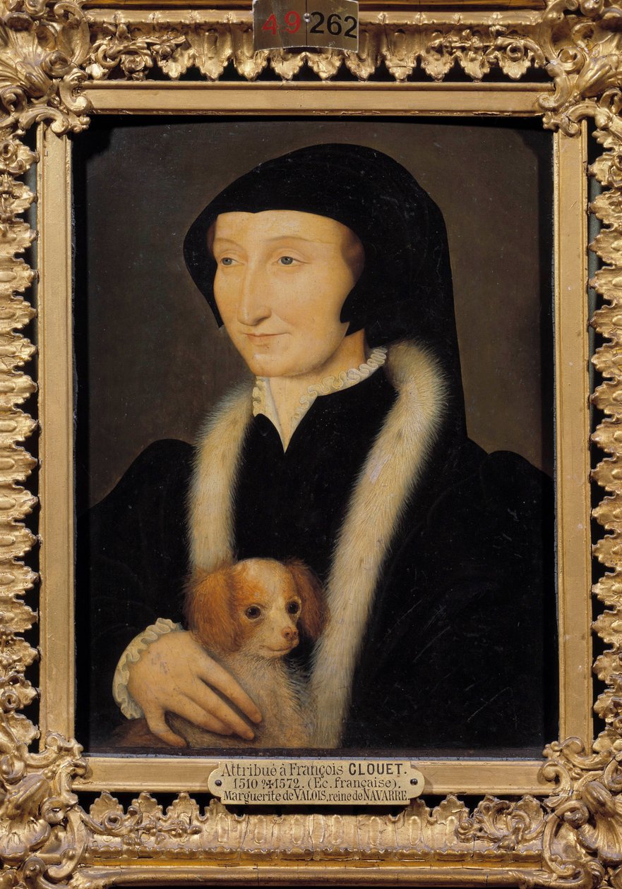 Portrett av Margarita av Angoulema (1492-1549) Dronning av Navarre, søster av Francois I. Maleri tilskrevet Francois Clouet (1515-1572). 1500-tallets søn. 0,31 x 0,24 m Chantilly, museum Conde av Francois (attr. to) Clouet