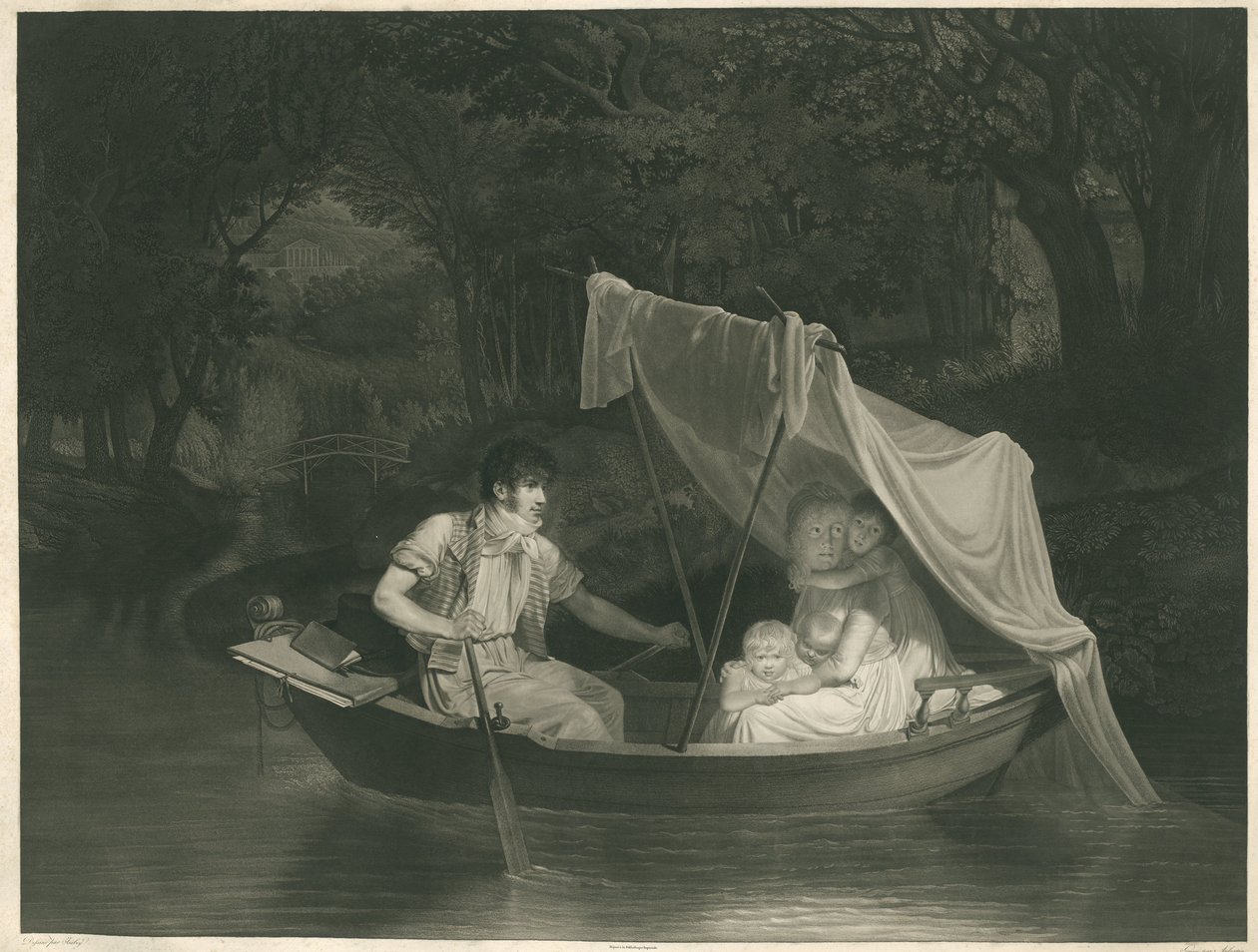 Kunstneren Jean Baptiste Isabey med familien i en robåt ('La Barque d'Isabey') av Francois Aubertin