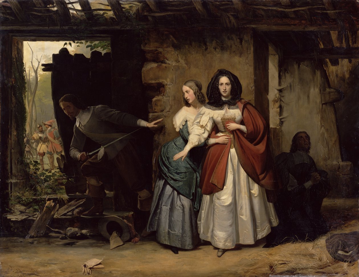 Flykten til Henrietta-Maria av Frankrike, dronning av England i 1638, 1835 av Francois Augustin Desmoulins