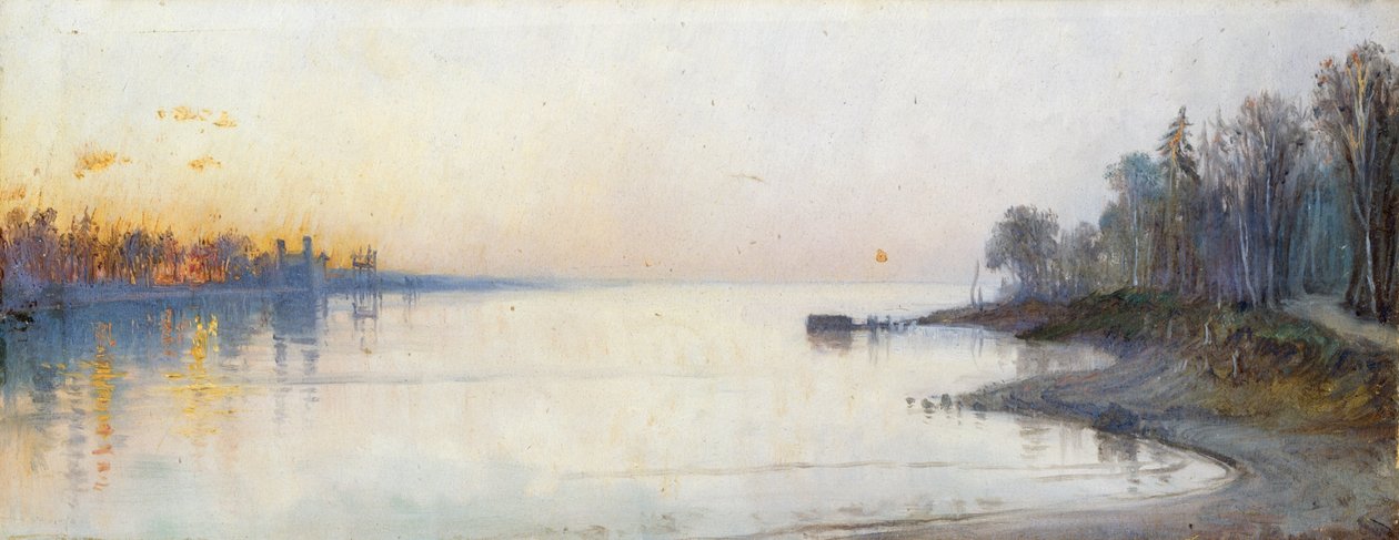 Bred rolig elv ved solnedgang, Nillandskap av Francois Barry