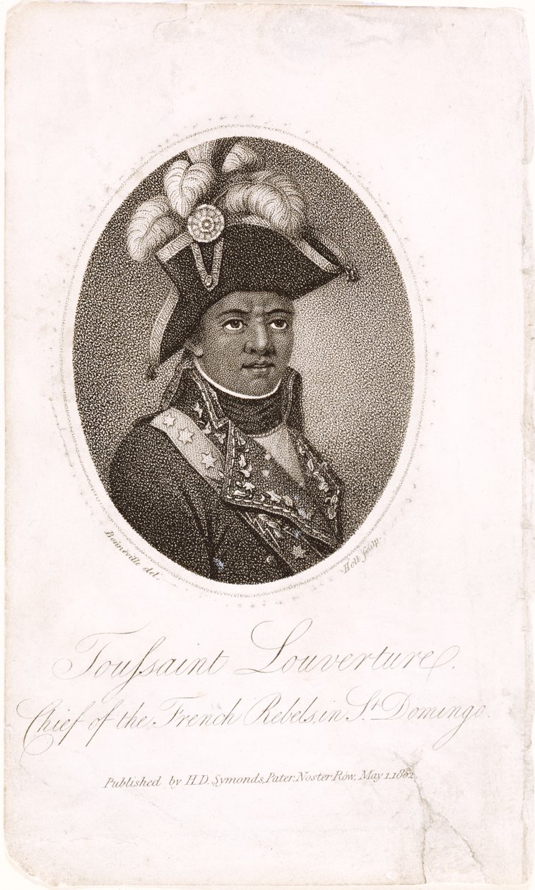 Toussaint Louverture (ca. 1743-1803) Sjef for de franske opprørerne i St. Domingo, gravert av Holl, pub. av H.D. Symonds, 1802 (etsing og gravering) av Francois Bonneville