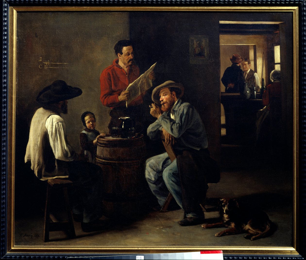 Kabaretinteriør To menn som sitter på en taverna, hører på lesingen av avisen. Maleri av Francois Bonvin (1817-1887) 1859 Arras, Musee des Beaux Arts. av François Bonvin