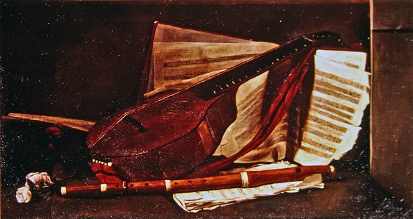 Musikkinstrumenter (olje på lerret) av François Bonvin