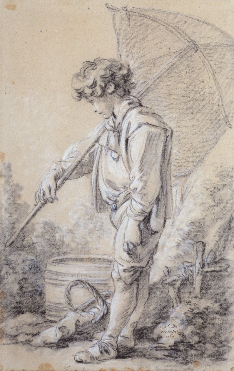 En gutt som holder et nett av François Boucher