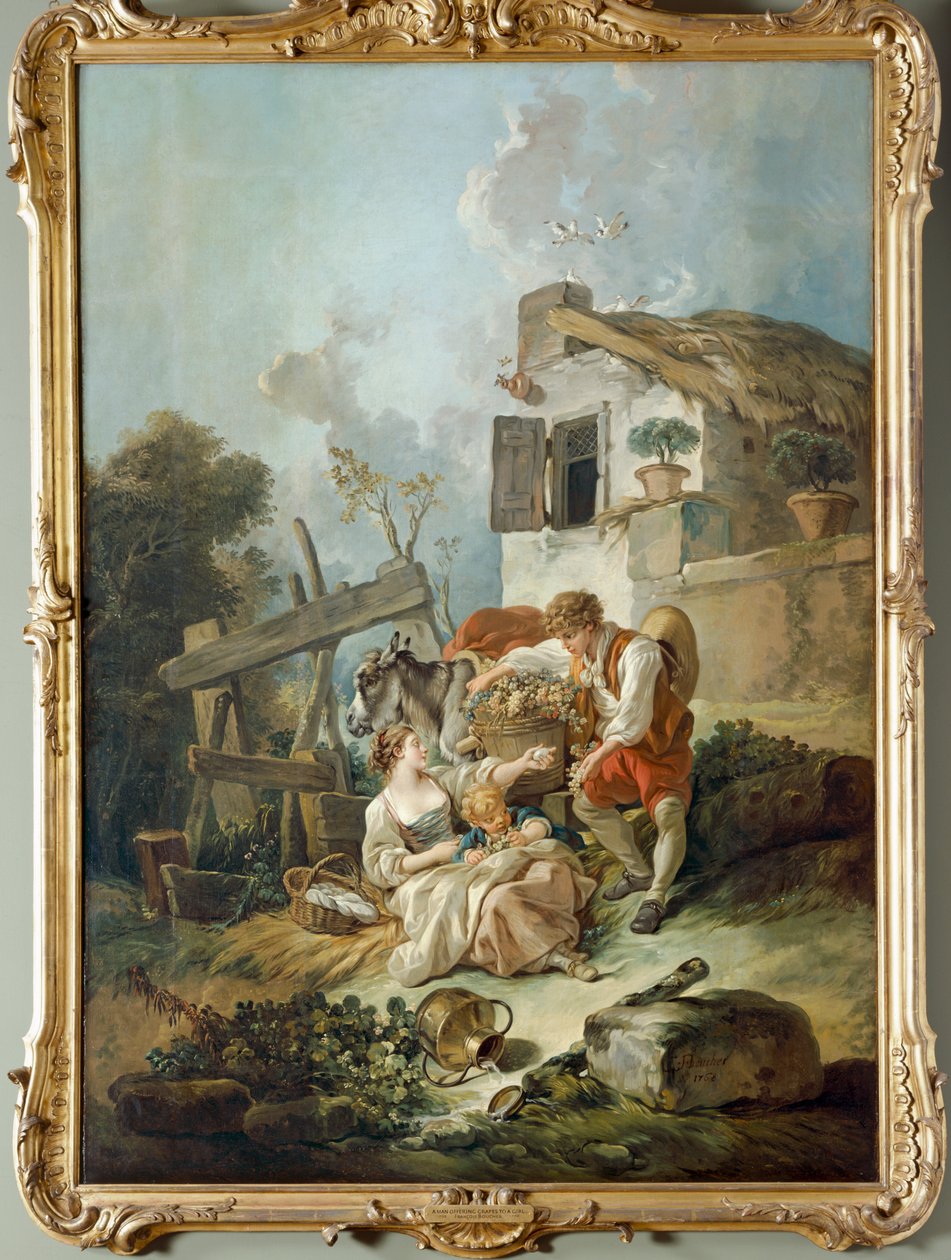 En mann som ofrer druer til en jente av François Boucher