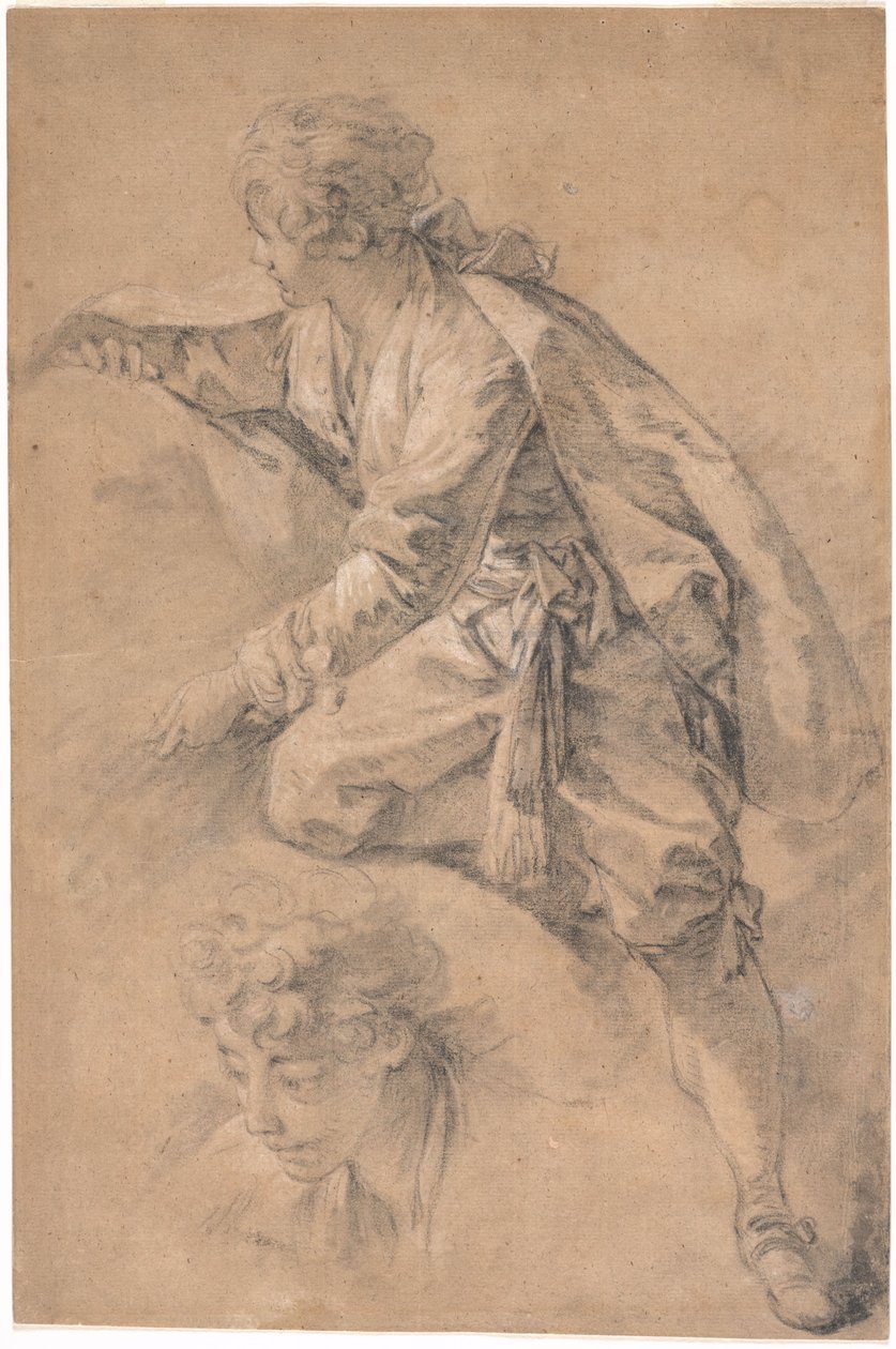 En ungdom som står på ett kne, med begge armene utstrakt av François Boucher