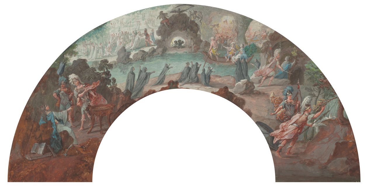 Aeneas i underverdenen, utkast til et vifte av François Boucher