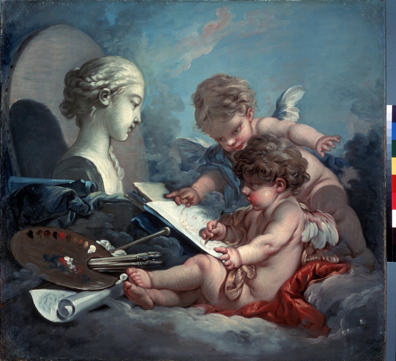 ""Allegory of Painting"" (Cupids. Allegory of Painting) Maleri av Francois Boucher (1703-1770) rundt 1760 Dim. 82x87 cm Eremitagemuseet, St. Petersburg (Sankt-Petersburg) av François Boucher