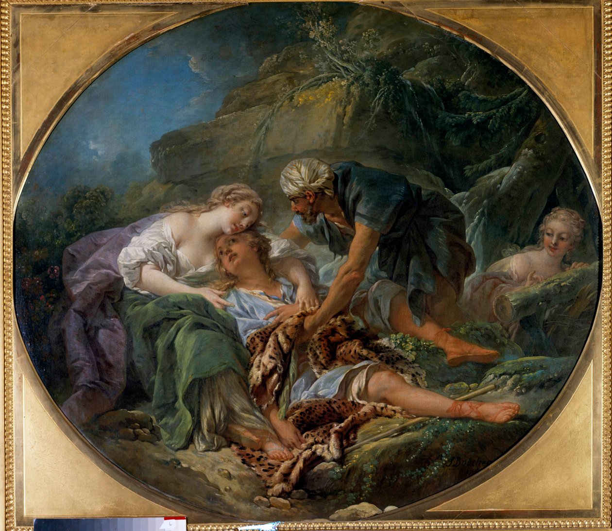 Amintas (eller Amyntas) vender tilbake til livet i Sylvies armer. Barnebarnet til guden Pan vender tilbake til ham i armene til Sylvie som han er forelsket i.» Maleri av Francois Boucher (1703-1770). 1756. Dim. 1,20 x 1,36 m Turer, Musee des Beaux Arts av François Boucher