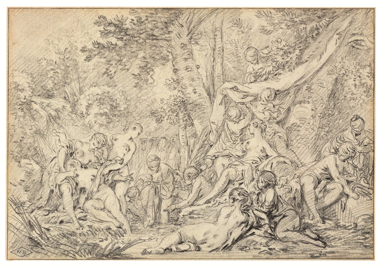Diana og Callisto (svart kritt på papir) av François Boucher