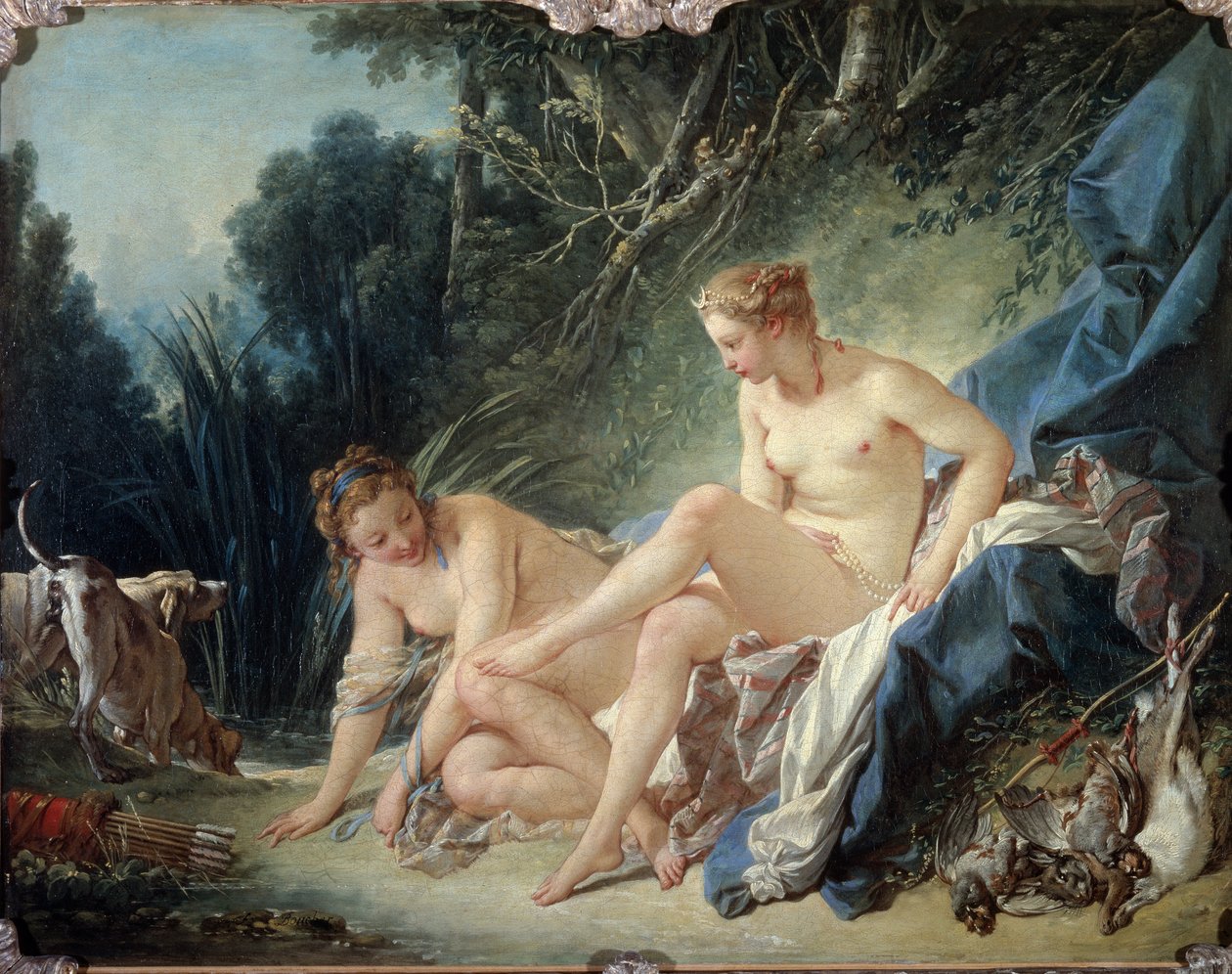 Diana forlater badet - olje på lerret av François Boucher