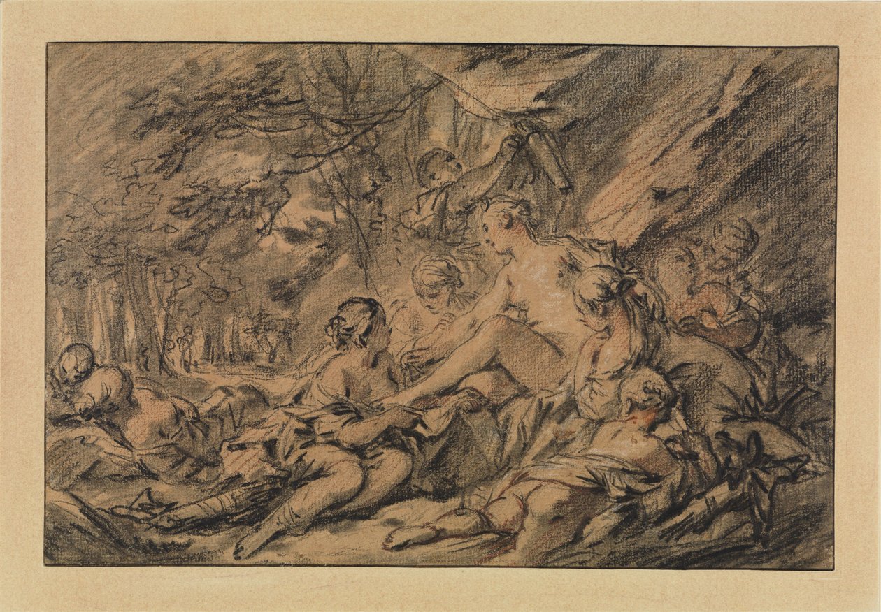 Diana hviler i skogen sammen med nymfene sine av François Boucher