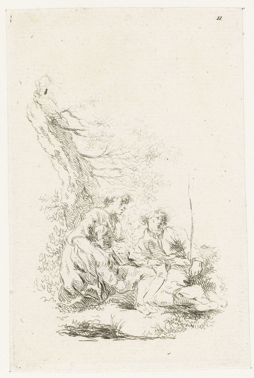 Tre personer som sitter ved et tre av François Boucher