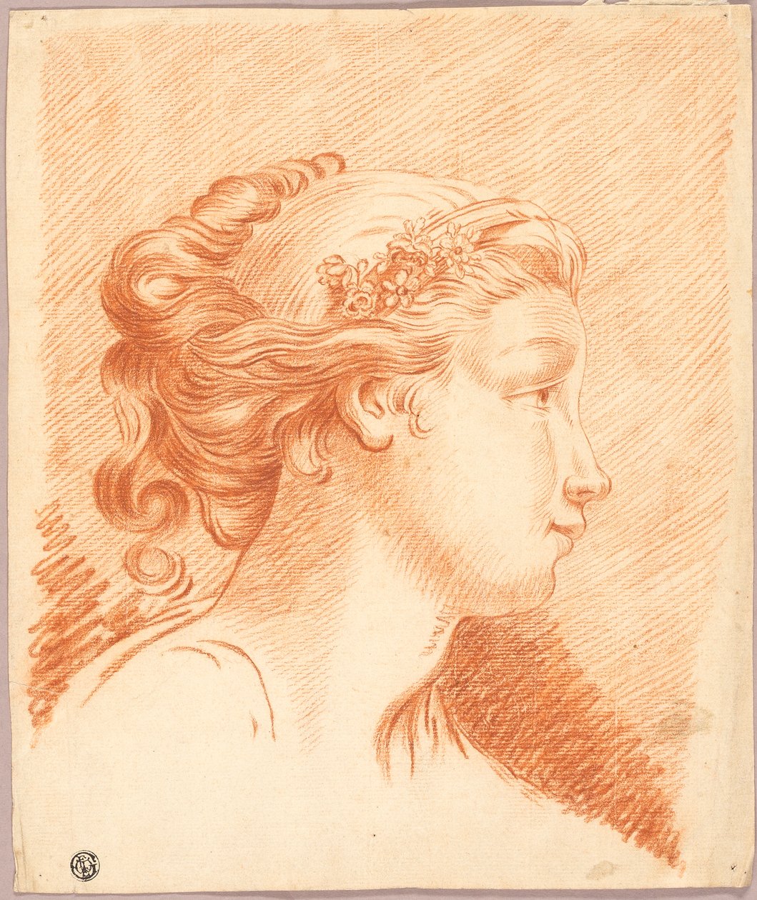 Jentehode i profil til høyre av François Boucher
