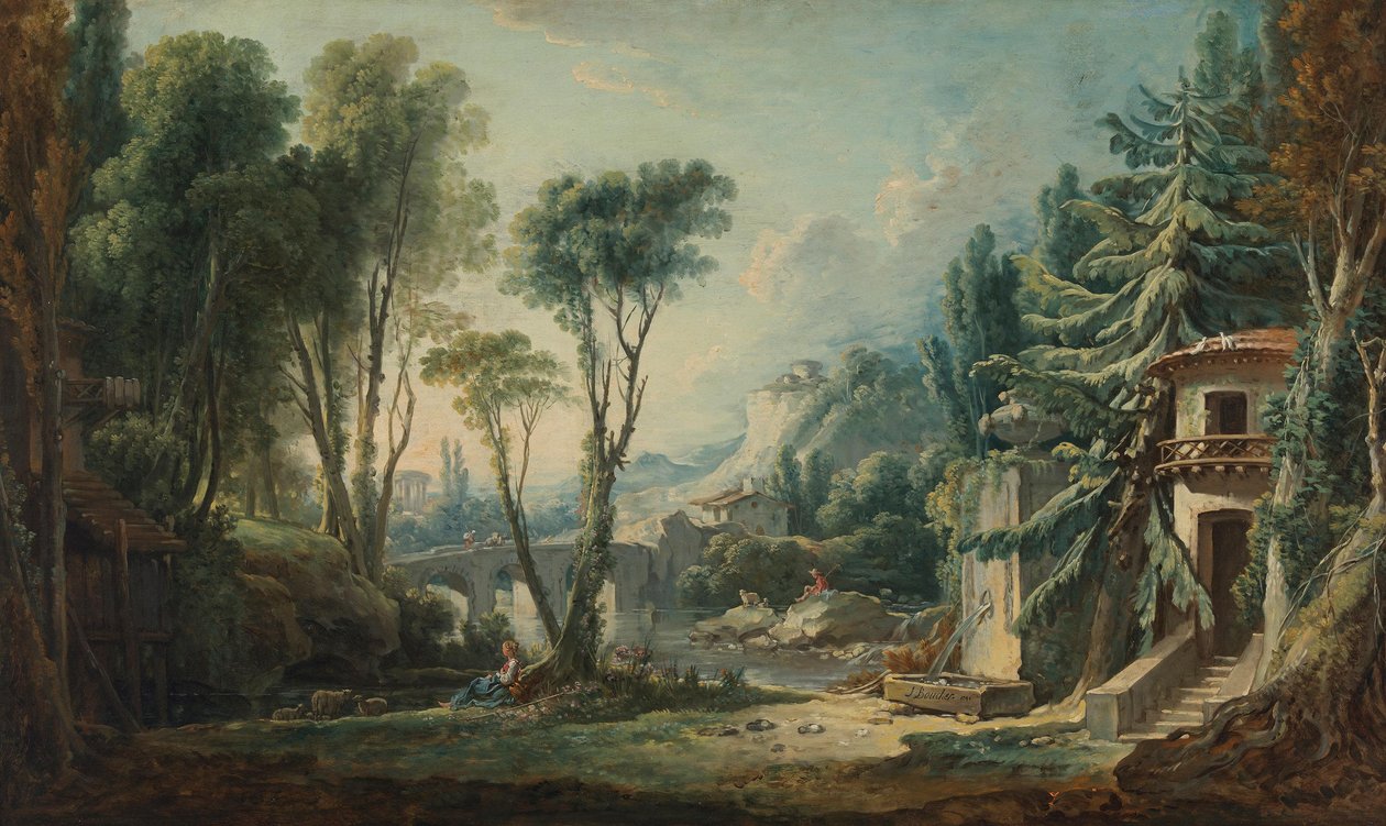 Hyrdelandskap med elv av François Boucher