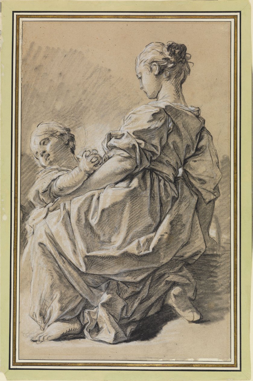 Ung kvinne på kne med et barn av François Boucher