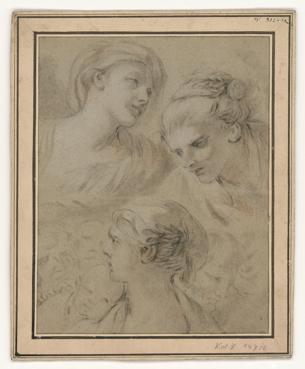 Hodestudier som illustrerer ulike følelser av François Boucher