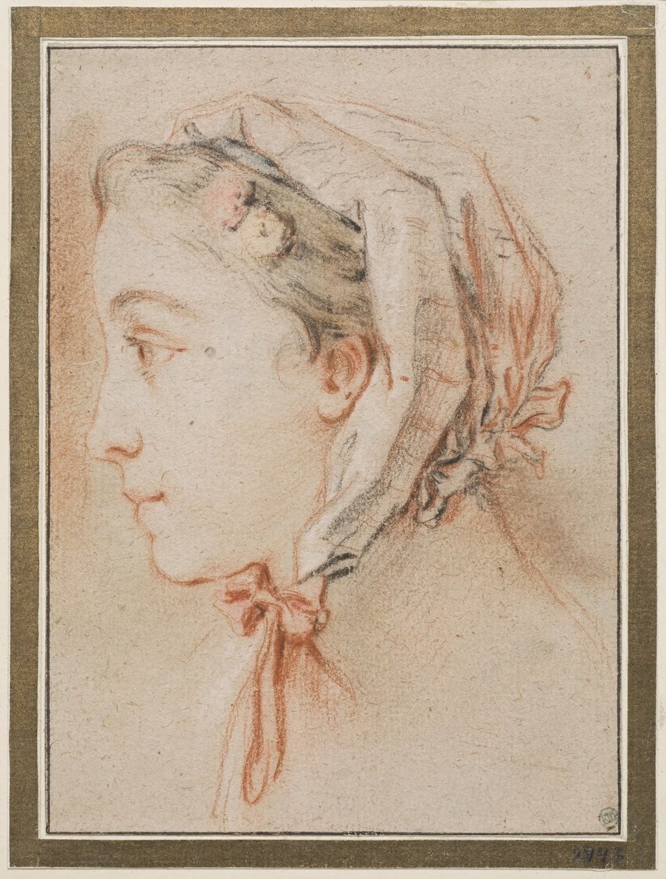 Kvinnehode, profil med lue av François Boucher