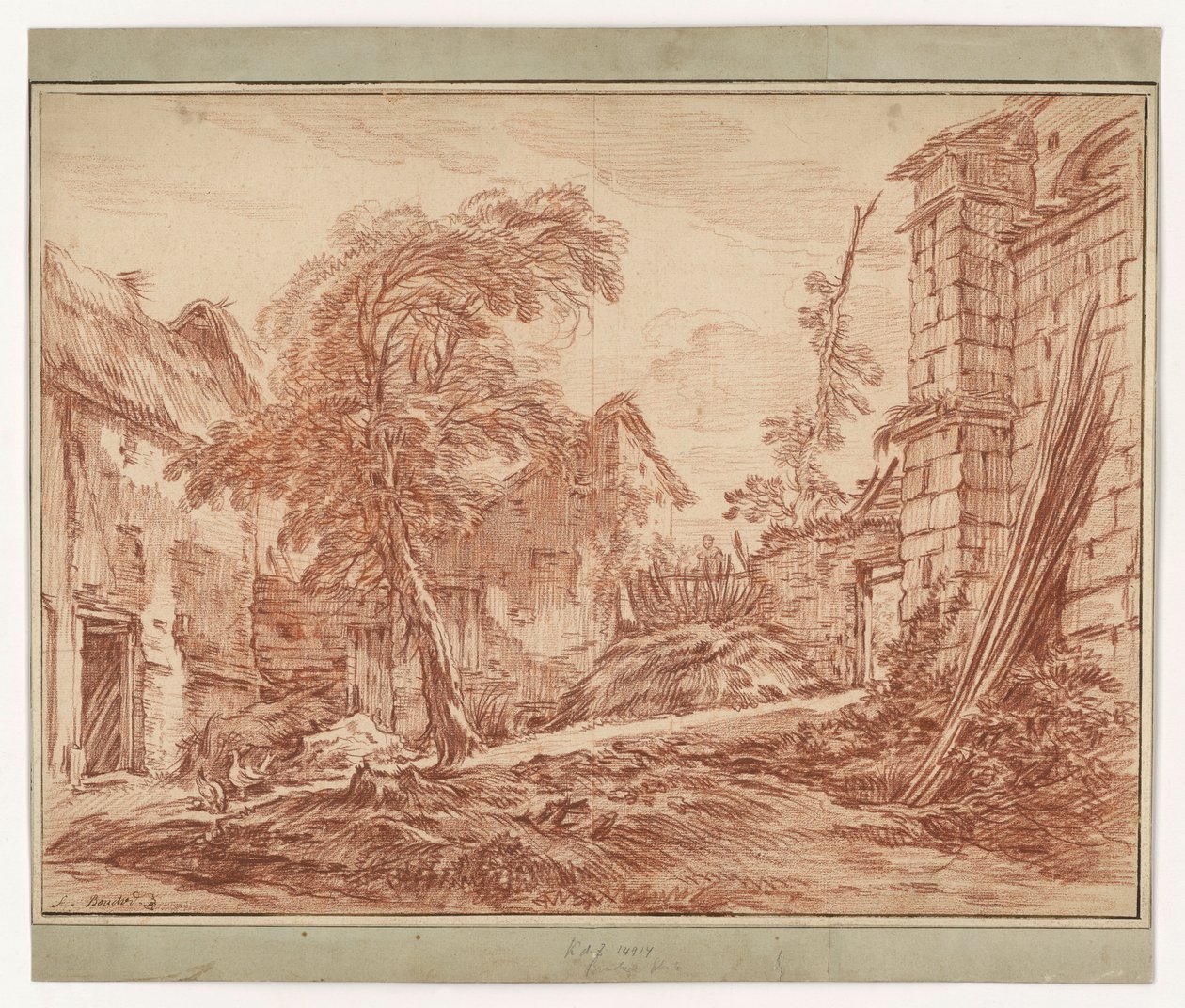 Landlig landskap med gård og ruiner av François Boucher