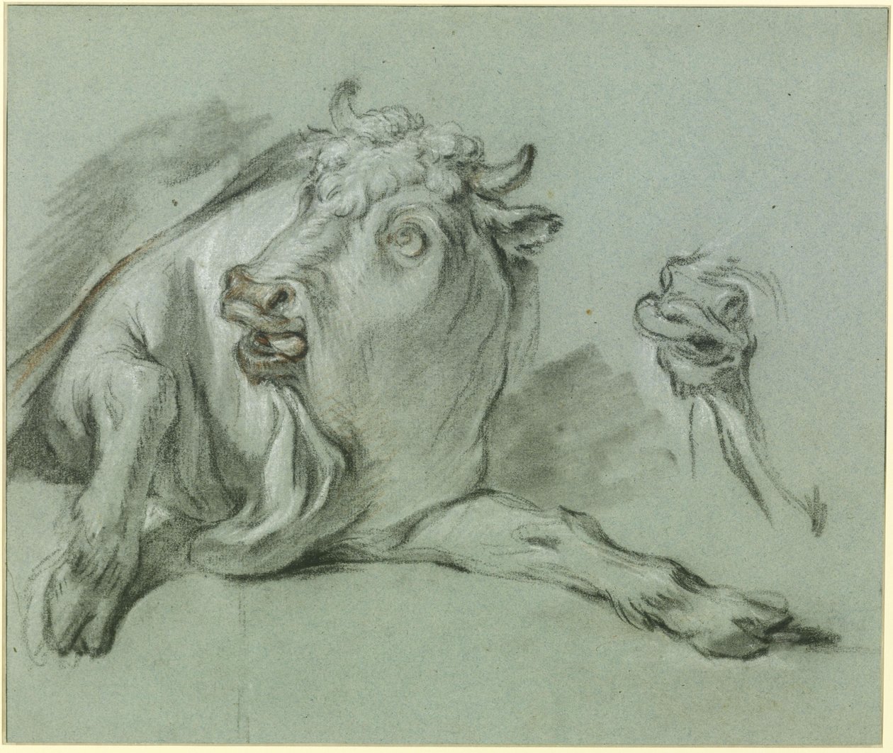 En liggende okse. Studie etter maleriet «Røveriet av Europa» i Musée du Louvre i Paris av François Boucher
