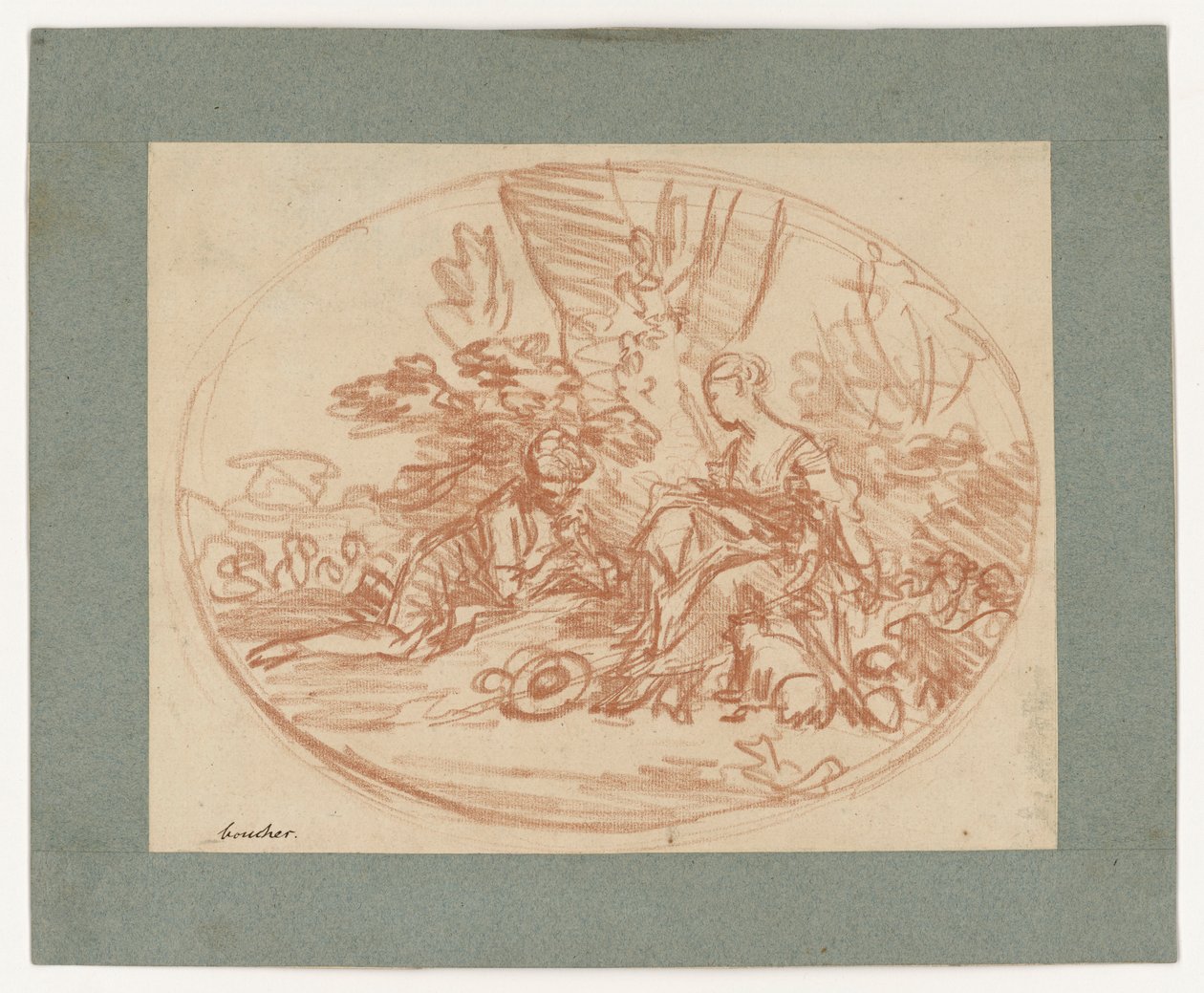 Et par som ligger under trærne (motstryk) av François Boucher