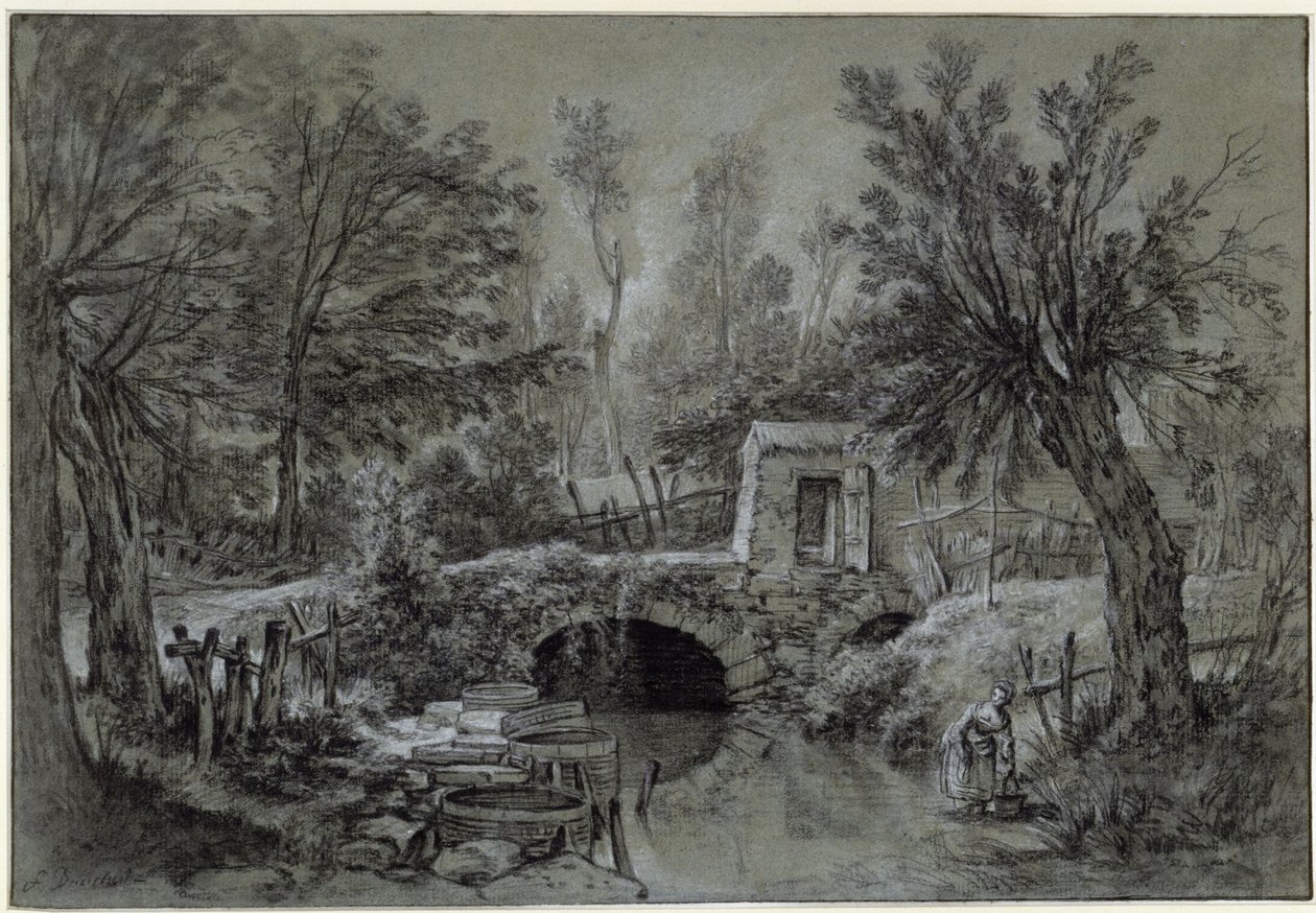 Landskap med bekk og bro av François Boucher