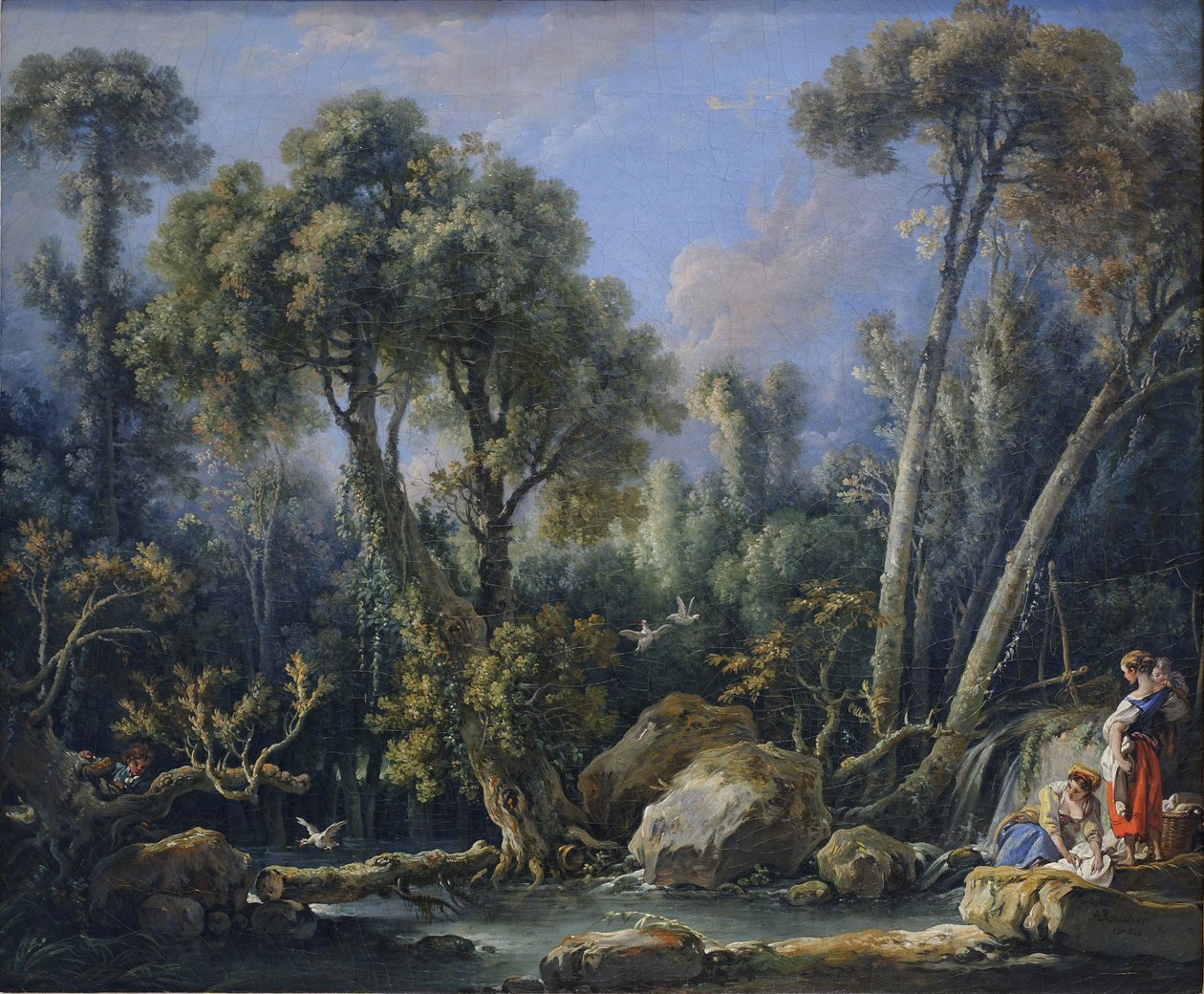 Vaskekvinner i et landskap av François Boucher